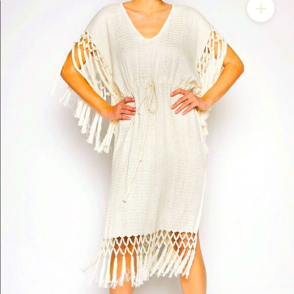 $295 Value Jaline Pilar Short Macrame Beach
Dress. Color: Ecru - Picture 1 of 7